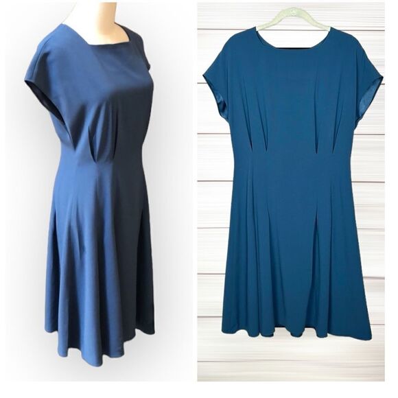 NWT MM Lafleur The Julie Sheath Dress Pacific Blue Cap Sleeves Size 12 - Picture 1 of 16